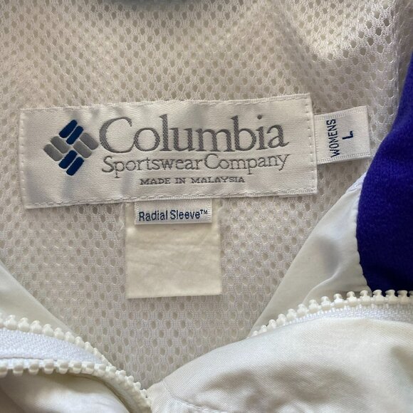 COLUMBIA WOMEN VINTAGE RADIAL SLEEVE WINDBREAKER THREE-COLOUR JACKET SZ L - Picture 8 of 9